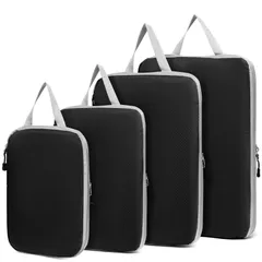 【在庫処分】多機能 簡単 出張 軽量 仕分け -撥水加工 便利グッズ 旅行用圧縮袋 丸洗い可能タイプ 4点セット (Black) トラベルポーチ・アレンジケース