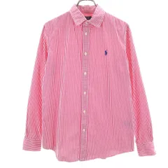 POLO RALPH LAUREN ポロラルフローレン ストライプ柄 長袖 カスタムフィット コットンシャツ 8 ショッキングピンク系 キッズ 古着