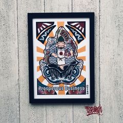 尾九 開運イラスト七福神 恵比寿天 Prosperous business  A4サイズ フレーム付き