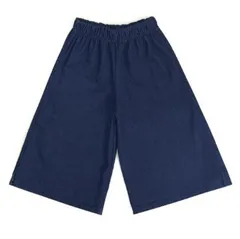 韓国子供服 ベーシックデザインデニムワイドパンツ ウエストゴム ガウチョパンツ キッズ ボトムス ネイビー