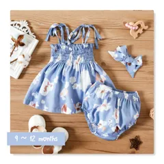 ベビー♥　花柄ワンピ＆パンツ＆ヘアリボン3点セット　9-12months