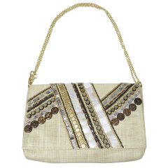 ハリン HALIN 19ss ミックスビーズ ショルダーバッグ チェーンストラップ 斜め掛け 鞄 ナチュラル ベージュ系 ■GY99 X