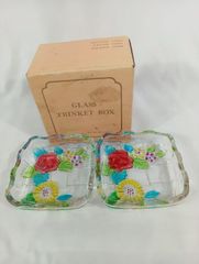 GLASS TRINKET BOX　ジュエリーボックス　アクセサリー　小物入れ　2個セット　ガラス　レトロデザイン