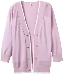 HOPESUN SHIRTカーディガン レディース オフィス 薄手 Vネックニット 長袖 uvカット 日焼け止め対策 冷房対策 春夏秋冬 上品 通勤 通学 飾りボタン カットソー( ピンク(ボタンは飾り),  160/85A(M)=日本S相当)
