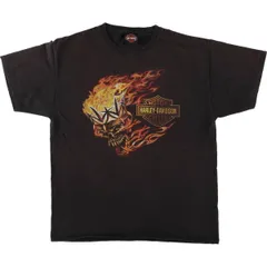 古着 ハーレーダビッドソン Harley-Davidson ドクロ柄 スカル柄 ファイヤーパターン モーターサイクル バイクTシャツ/eaa530082