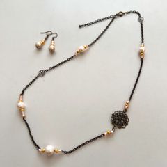 ☆ハンドメイド☆コットンパールのアンティーク風ネックレス＆ピアス☆②
