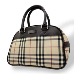 【美品】Burberry バーバリー ハンドバッグ ミニボストン ノバチェック ベージュ ブラウン レザー キャンバス 本革 シルバー金具 メタルロゴプレート U12