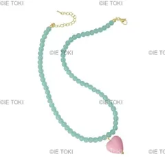 Q0KE ブルー ビーズ ネックチェーン ピンク ピーチ ハート ネックレス ラブ ハート コントラスト カラー チョーカー