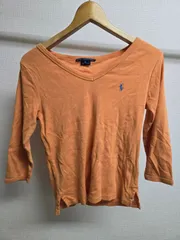 RALPH LAUREN SPORT ラルフローレンスポーツ 七分丈 Vネック Tシャツ オレンジ ヴィンテージ レディース 古着