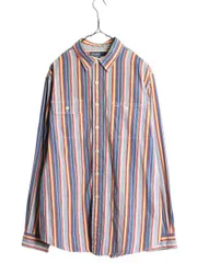 【お得なクーポン配布中!】 90s ポロ ラルフローレン ストライプ 長袖 シャツ メンズ XL 古着 オールド 大きいサイズ カバーオール タイプ ガチャポケ ワーク チンスト