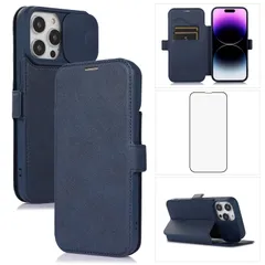 iPhone14 Pro Max ケース 手帳型 iPhone 14 Pro Max 手帳型ケース【スライド式 カメラレンズ保護】「ガラスフィルム贈り」 6.7インチアイフォン14 Pro Max スマホケース 肌感レザー サイドマグネット式 全面