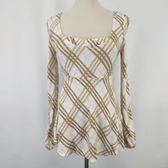 三陽商会製★BURBERRY BLUE LABEL【バーバリーブルーレーベル】 長袖 トップス レディース【38/M/白×茶/チェック柄】Tops◆BJ002-f