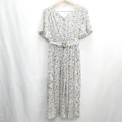 ◇ ⊂ ◎ EVERY VERY NICE CLAUP 総柄 半袖 ロング丈 ワンピース サイズF アイボリー ブラック レディース E  【1501160002075】