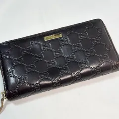 【送料無料】GUCCI/グッチ/長財布/シマ/サイフ/ウォレット/ブラウン/GG柄/ラウンドファスナー/中古品