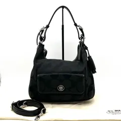 【中古】COACH コーチ シグネチャー フリンジ 2way キャンバス レザー ワン ショルダー バッグ eY07118N
