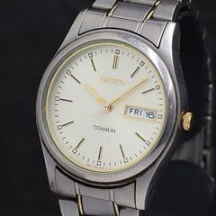 タ*ン様 SEIKO Automatic 腕時計 本体 稼動 セイコー QZ 7N43-9100 チタニウム イエロー文字盤 ラウンド