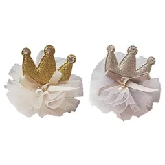 [アロアーラ] ティアラ クラウン 王冠 髪飾り ヘアークリップ ヘア ピン こども 女の子 子供用 (シルバー ゴールド パール リボン 2 セット)
