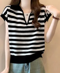 ボーダー柄サマーニット フレンチスリーブ