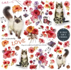 猫柄 キャット柄 デコパージュ ペーパー 2枚入り  ジュタドール モチーフペーパー 薔薇 花