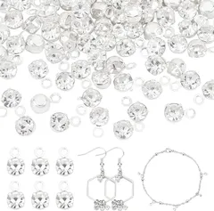 PH PandaHall ラインストーン 台座付き 100個入り 3mm ガラスストーン カン付き レジン チャーム パーツ ラインストーンチャーム ネックレス イヤリング ジュエリー作り( クリア)