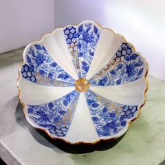 有田焼 西山窯 金彩古伊万里 染付唐草 菊割亀甲紋 銘々皿揃【未使用