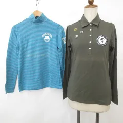 パーリーゲイツ PEARLY GATES ゴルフ シャツ 2枚まとめ ポロシャツ 長袖 ハイネック 無地 ボーダー カーキ ブルー グレー 青 1