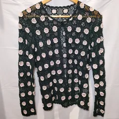 ⑧Hasta manana カギ編み レース 2枚セット アンサンブル カーディガン ベスト 花 モチーフ トップス セット 長袖 ノースリーブ 黒 ブラック 夏服 春服 秋服 冬服 レディース 婦人服