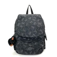 ◆Kipling◆キプリング リュック 総柄 ゴリラチャーム付き 黒 ブラック