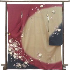 振袖 身丈175cm 裄69cm 前幅24cm 後幅30.5cm 袖丈107cm 袖幅35cm レディース 袷 花柄 裄長 裄L-LLサイズ 秋冬春用 正絹（シルク）パープル トールサイズ 美品 リメイク リユース リサイクル【呉服のきくや】
