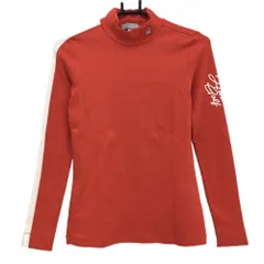 【超美品】ホンマ 長袖ハイネックシャツ オレンジレッド×白 右袖ライン ネックロゴ レディース S ゴルフウェア HONMA