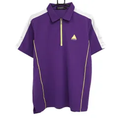 ★特価★【美品】ルコック 半袖ポロシャツ パープル×イエロー 袖白ライン ハーフジップ メンズ M ゴルフウェア le coq sportif