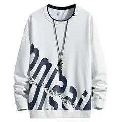 ホワイト_L リディーコロ トレーナー パーカー オーバーサイズ スウェット ストリート クール ペアルック 冬服 長袖 クルーネック 丸首 bigtシャツ オシャレ 薄手 大きいサイズ 大きめ お洒落 カワイイ オーバー メンズ ワンポイント 韓国 ユッタリ