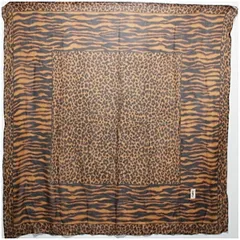 イヴサンローラン シルク 大判スカーフ ブラウン ブラック レオパード 中古