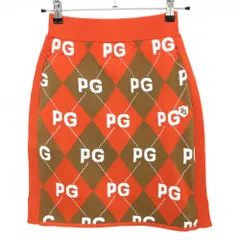 【新品】パーリーゲイツ ニットスカート オレンジ×ブラウン アーガイル柄 ロゴ ウエストゴム レディース 0(S) ゴルフウェア PEARLY GATES