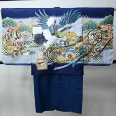 七五三 五歳 男児 羽織,着物,襦袢3点セット L寸 金刺繍 豪華絢爛 綸子地 濃紺地 鷹 5歳 五才 5才 お仕立て無料 NO34248-2