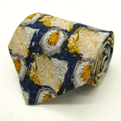 エルメネジルドゼニア ブランド ネクタイ パネル柄 日時計 総柄 シルク PO メンズ ネイビー Ermenegildo Zegna 世界最高峰 【中古】