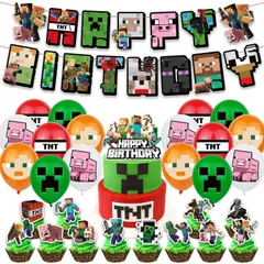 マインクラフト Dタイプ パーティー グッズ ハッピーバースデー 誕生日 装飾 ガーランド バースデーグッズ イベント 風船 バルーン 飾り 装飾 品 豪華 小道具 マイクラ 男の子 子供 キッズ Minecraft ブロック ゲーム 建築 世界 ワールド