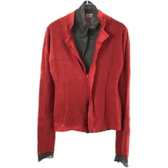 Yohji Yamamoto FEMME ヨウジヤマモト ファム 12AW ジップアップレイヤードダブルニットカーディガン FD-T83-956 レッド×グレー 2のサムネイル