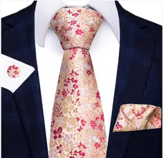 ネクタイ　ポケットチーフ　カフスボタン　3点セット　結婚式　ビジネス　イベント　パーティー　発表会　卒業式　卒園式　入社式　入学式　成人式　父の日　七五三　お祝い　クリスマス　ダンスパーティー　バーテンダー　花柄　イエロー　クリーム色　レッド色　メンズネクタイ