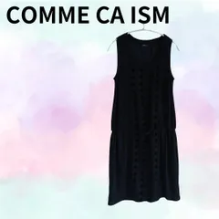 a469 【COMME CA ISM】コムサイズム チュニック ワンピース (L) ロング丈 黒 ブラック ノースリーブ ドット 水玉模様 総柄 オフィスカジュアル 春 夏 秋