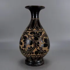中国磁州窯スッポン 中国美術 陶磁器 | 磁州窯黒釉白堆文水注 北宋〜金 12C