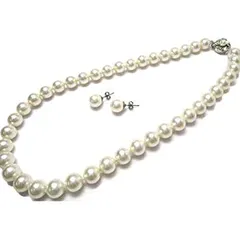 [MAHINA] 国産パールネックレスセットケース付 パールネックレス 冠婚葬祭 (白：ピアス) 1