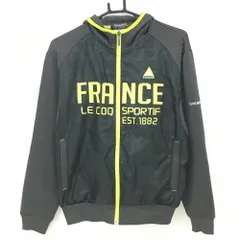 【美品】ルコックゴルフ 切替ジップパーカー グレー×イエロー 前身頃チェック地模様 裏微起毛 メンズ M ゴルフウェア le coq sportif