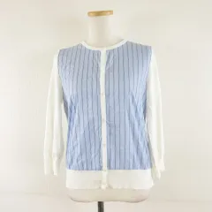 マッキントッシュフィロソフィー MACKINTOSH PHILOSOPHY サマーニットカーディガン 七分袖 ストライプ 白 青 38 *A594