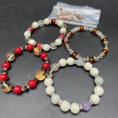 O262 天然石 パワーストーン ブレスレット 4点おまとめ カラーストーン美品 マルチカラー 伸縮テグス 総重量88g バングル 腕輪アクセサリー