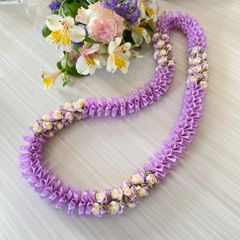 ピカケwithプルメリア【パープル】　ハワイアンリボンレイ￼