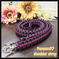即購入可★パラコード スマホショルダー ストラップ 全長125cm ピンクワッフル×ブラック