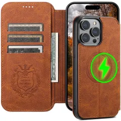 【次回入荷予定なし】全面保護 耐衝撃 スマホケース レトロ調 携帯ケース レザー 本革 マグネット式 カード入れ アイホン14 財布型 スタンド機能 手帳 カバー プロマックス プロマックス アイフォン14 カード収納 ワイヤレス充電対応 6.7 マグセーフ