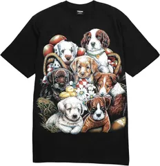 ROOOOM Tシャツ メンズ タイダイ柄 インパクト全開の一着。 3Dプリント 犬 半袖 おもしろ 派手 コットン100％(ブラック7D,  M)