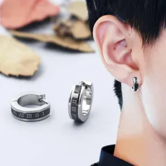 ▼ローマ数字 ピアス 黒 2個 メンズ レディース 韓国 リング フープ